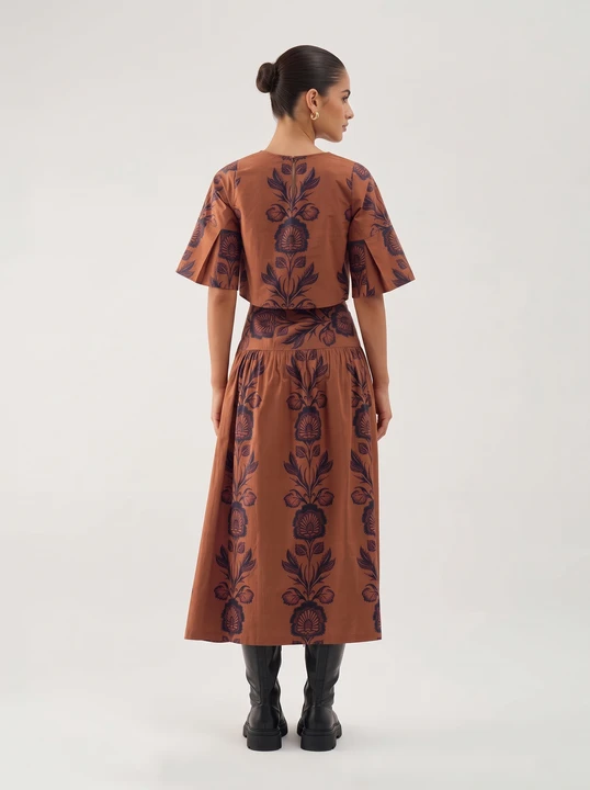 Robe midi évasée à imprimé floral folklorique
