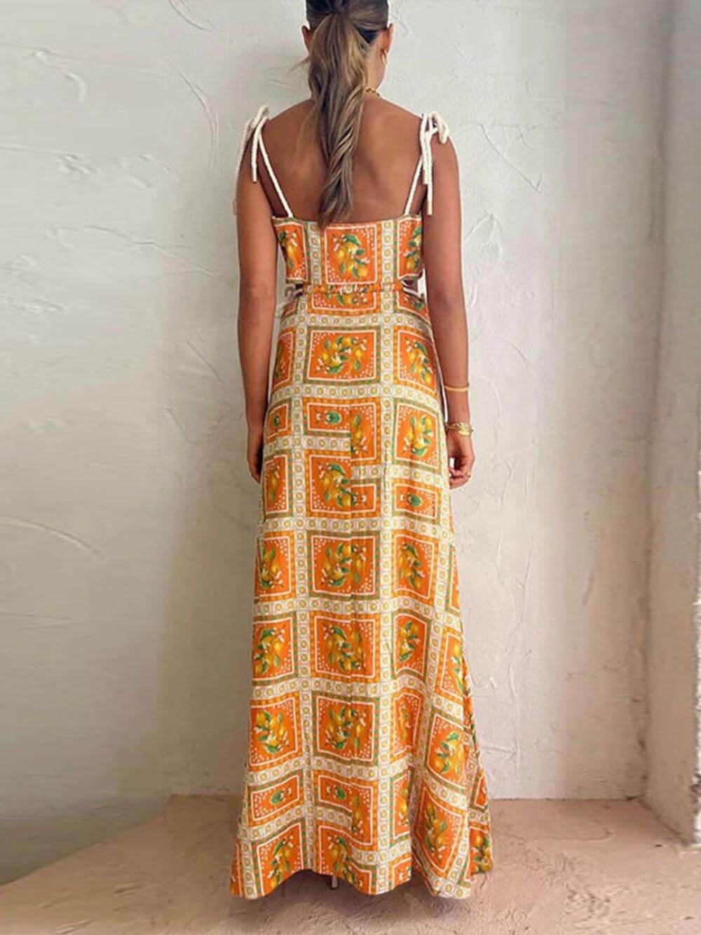 Kleid mit ausgefallenem Zitronenprint und Trägern
