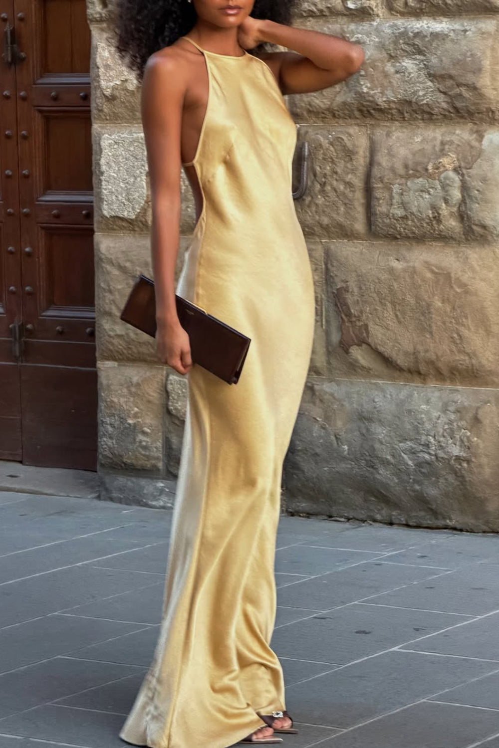 Women Satin Halter Maxi Dress