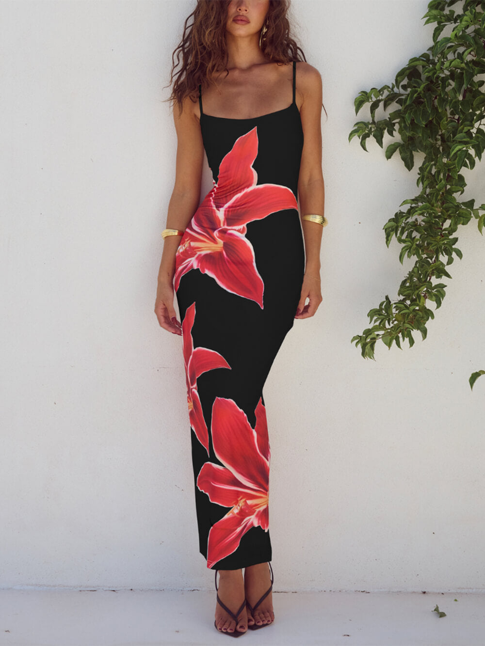 Vestido maxi inesquecível com padrão floral abstrato