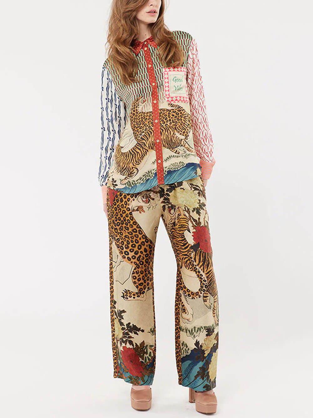 Pantalon à taille élastique, imprimé unique de tigre dans une jungle tropicale