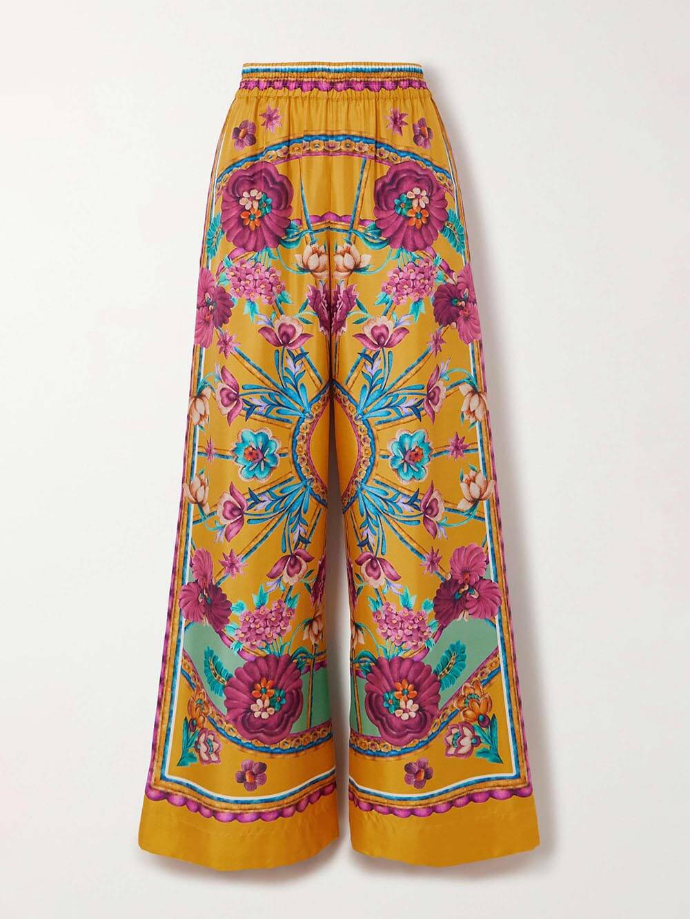 Pantaloni cropped ampi a gamba larga con stampa floreale unica nei colori del tramonto