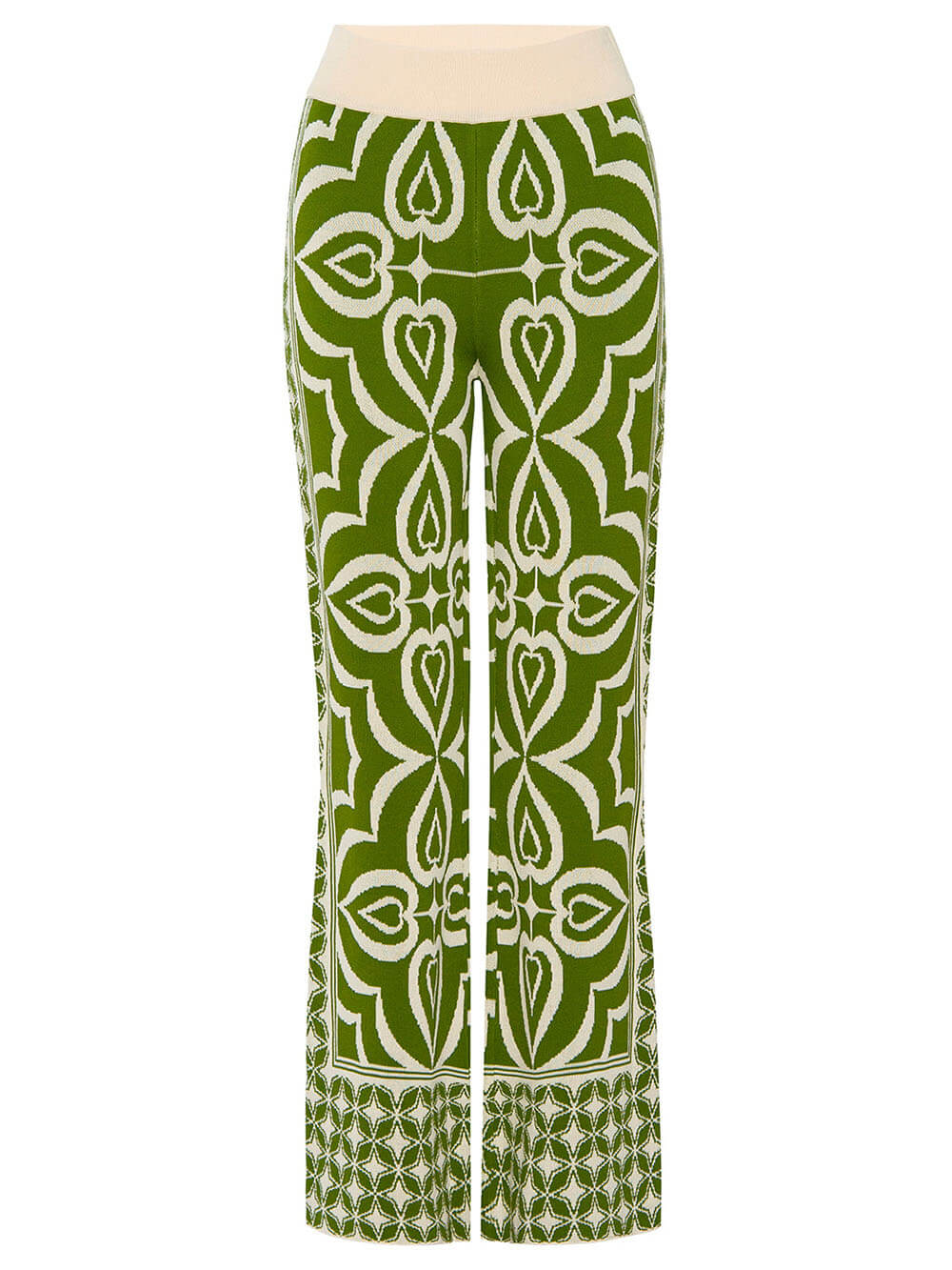 Schmal geschnittene Stretch-Strick-Jacquardhose mit frühlingshaftem Fliesenmuster