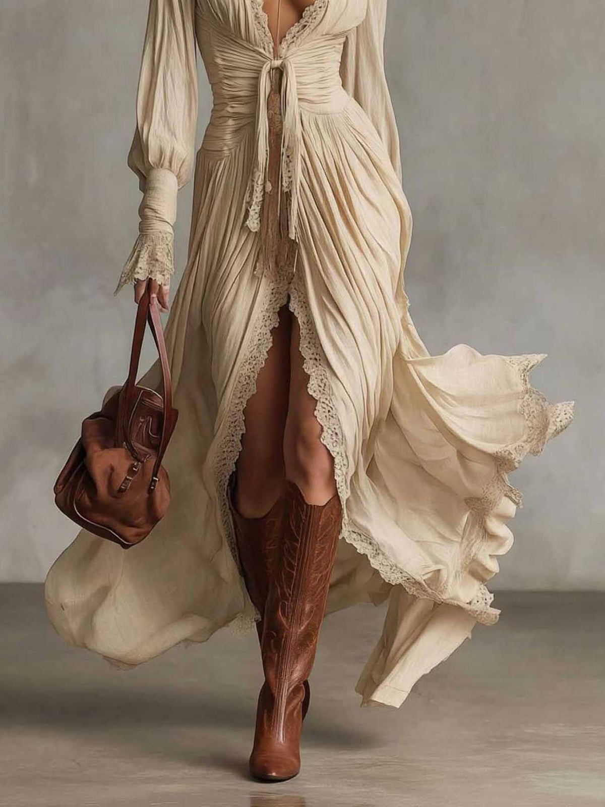 Lässiges Hemdblusenkleid mit Spitzenbesatz und Rüschen