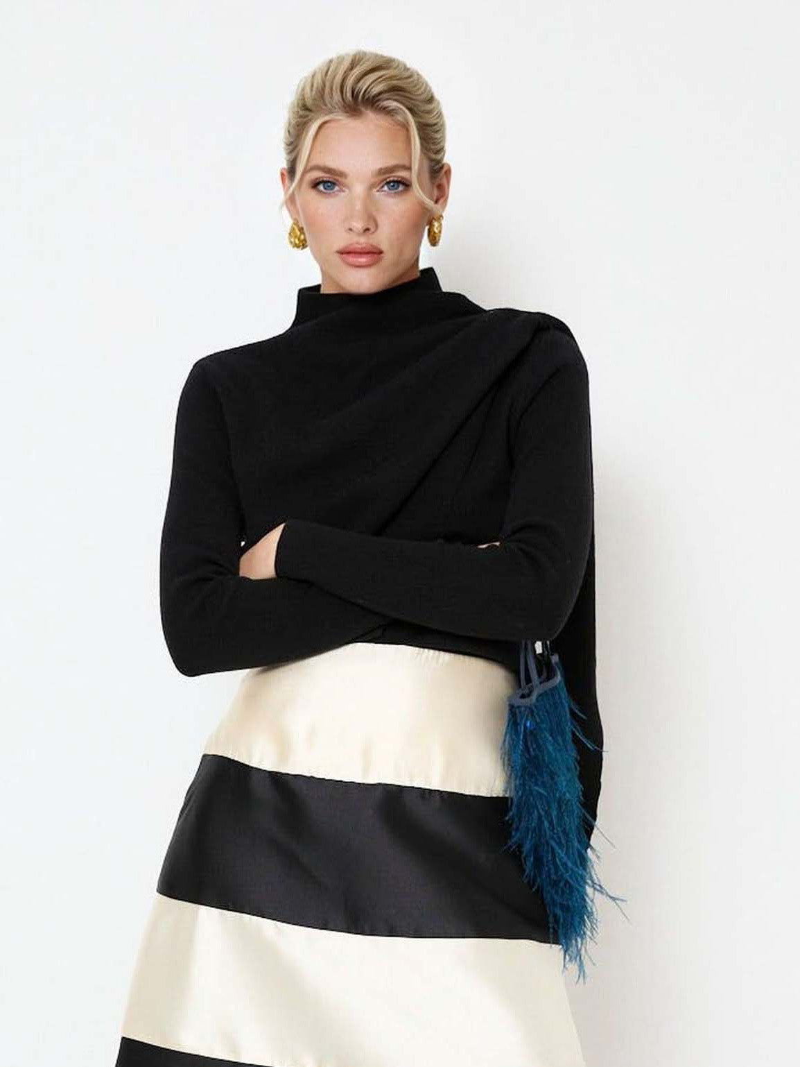 Elegant Draped Knit Pullover Sweater