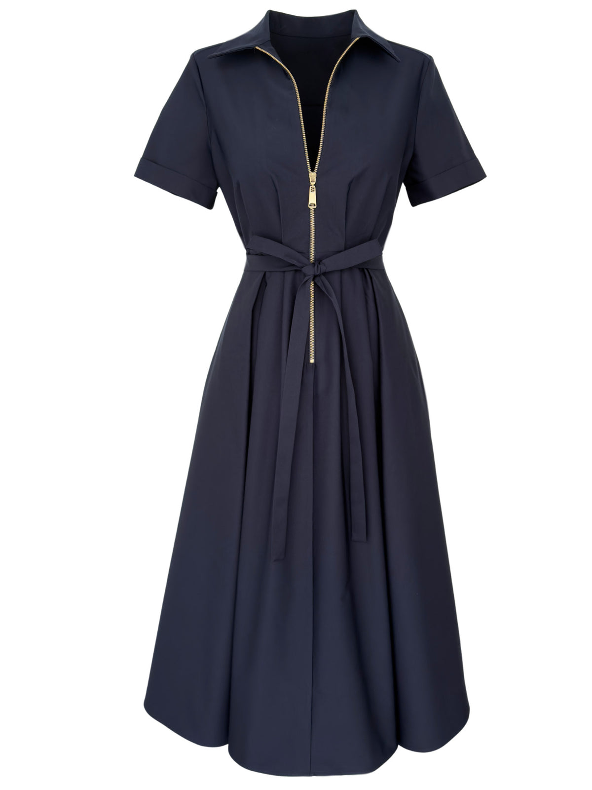 Elegant Tie-Waist Short Sleeve Midi Dress
