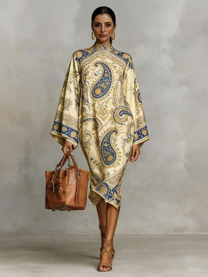 Retro Paisley Print Midi Dress