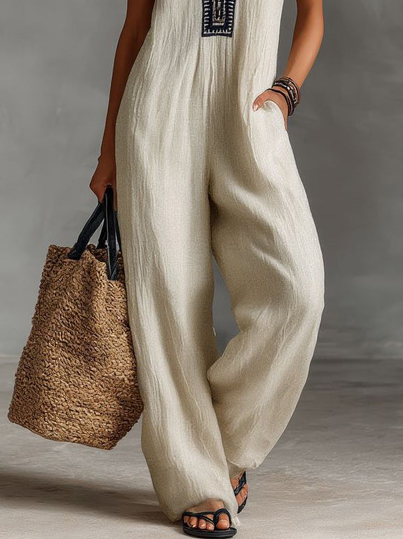 Lässiger ärmelloser Jumpsuit mit Colorblocking