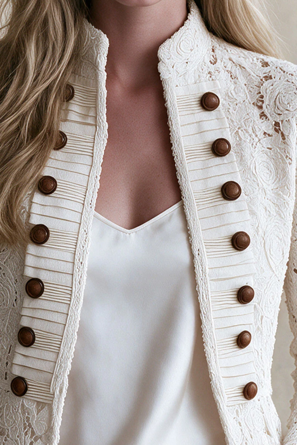 Women's Elegant Floral Lace Stand Collar Jacket