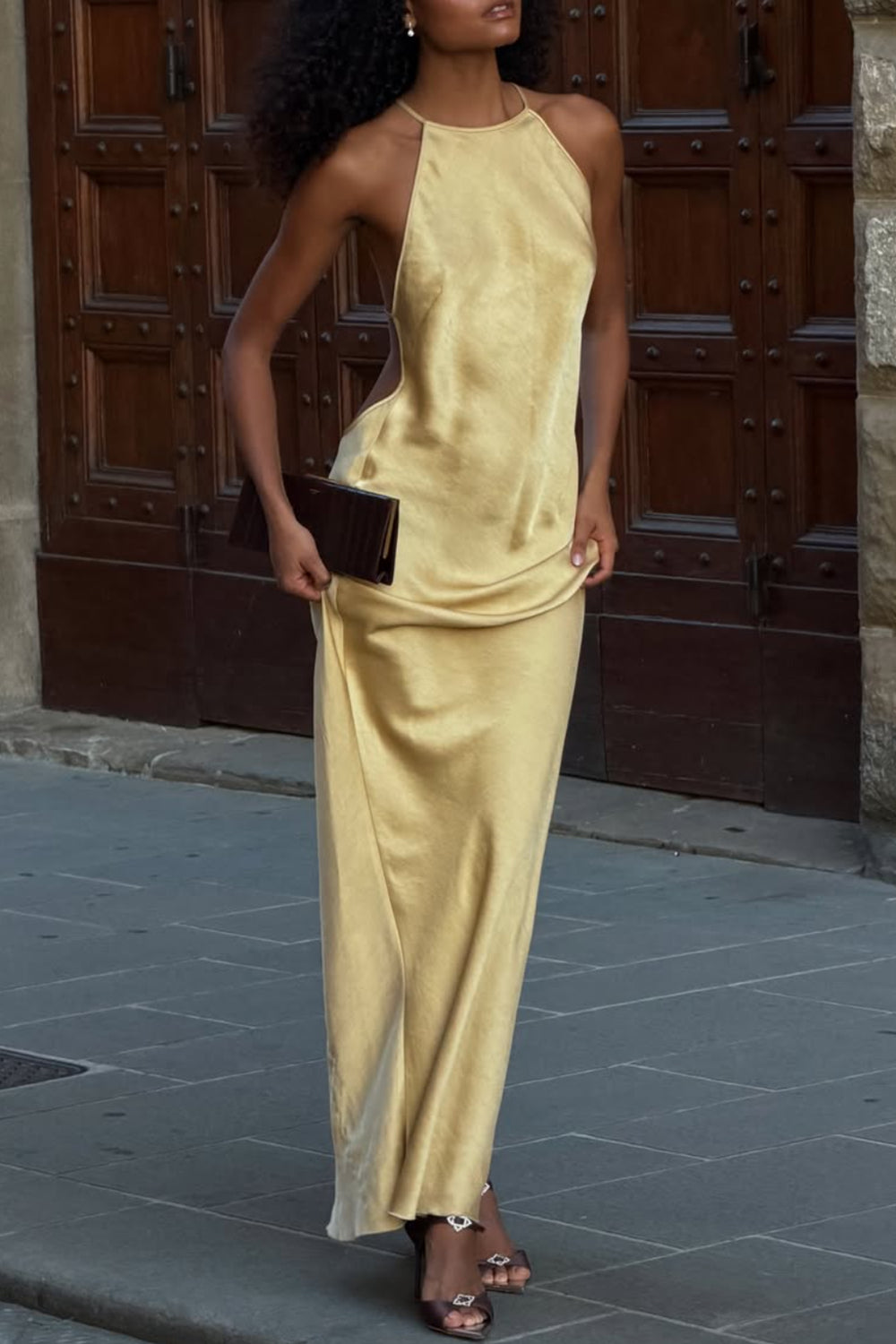 Women Satin Halter Maxi Dress