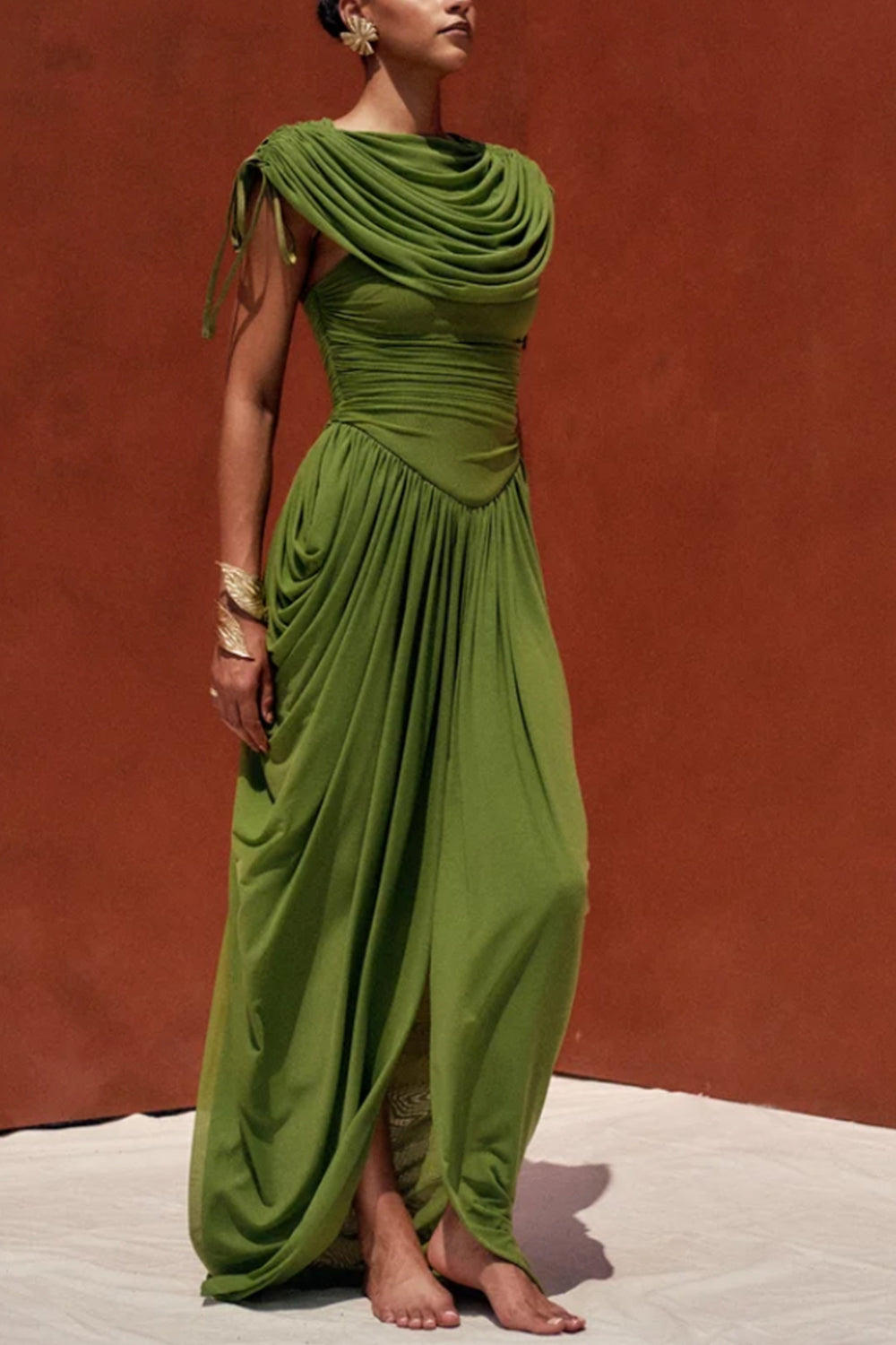 Draped Ruched Maxi Evening Dress
