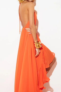 Royal Blue Halter Neck High Low Pleated Ruffle Maxi Dress [erp-image:4ab8a62d0647b05a196e4d3e]