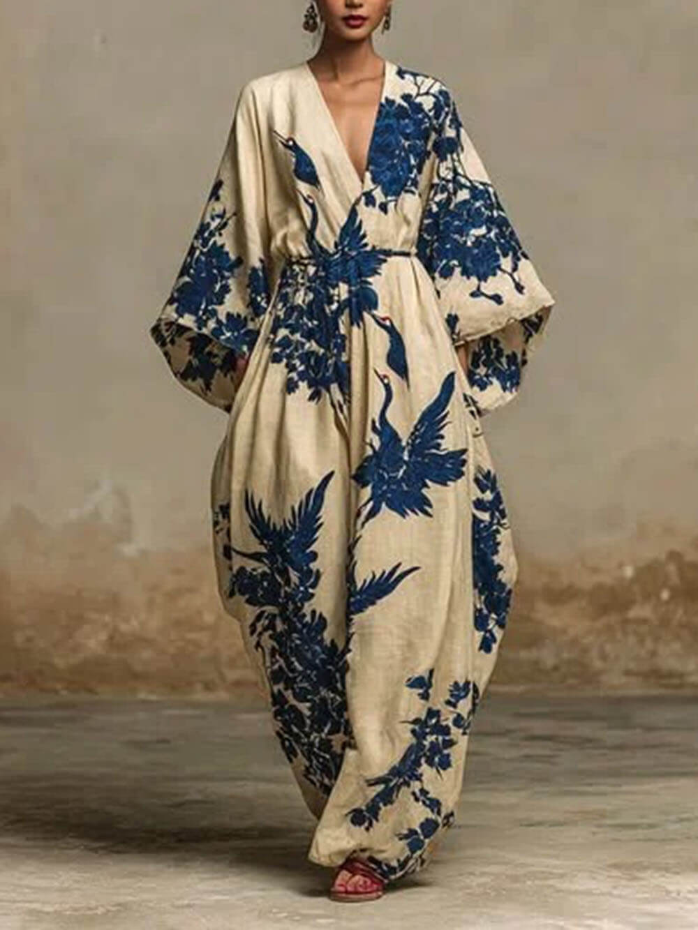 Macacão casual largo de linho, com estampado animal, decote em V e estilo de férias