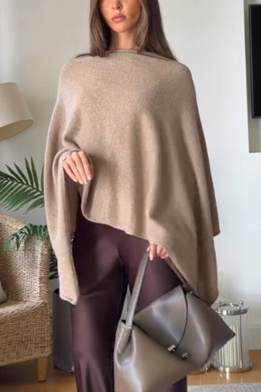 Übergroßes Poncho-Top mit U-Boot-Ausschnitt