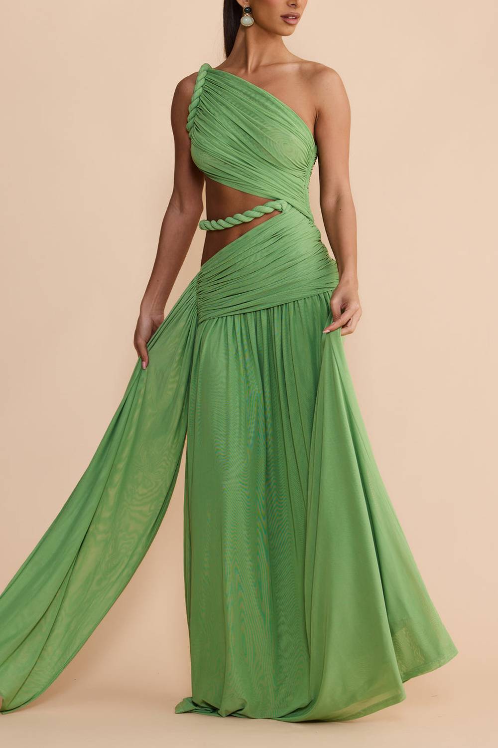 One Shoulder Twisted Rope Cut‑Out Draped Maxi Dress