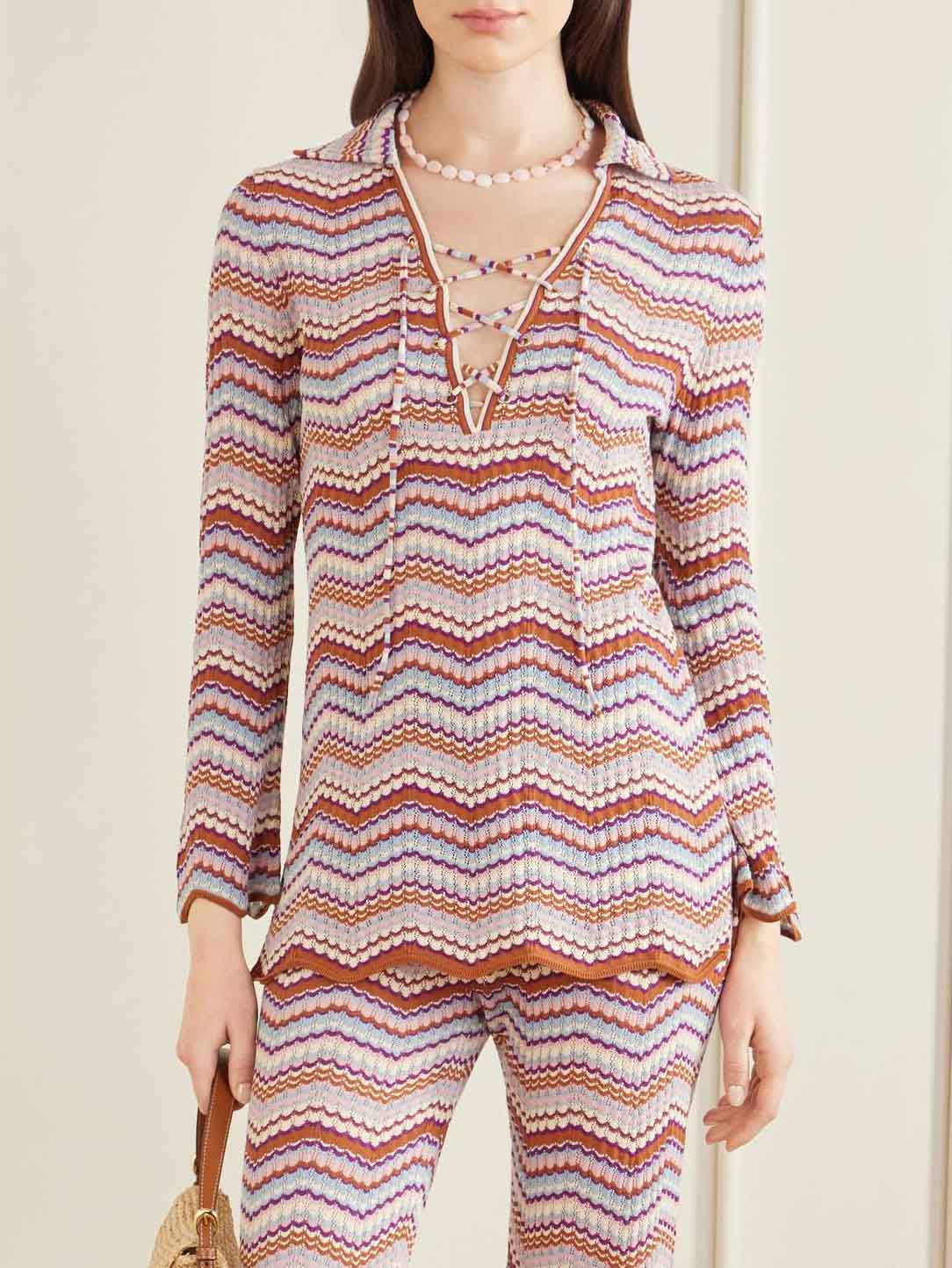 Casual Zigzag Stripe Knit Two-Piece Set