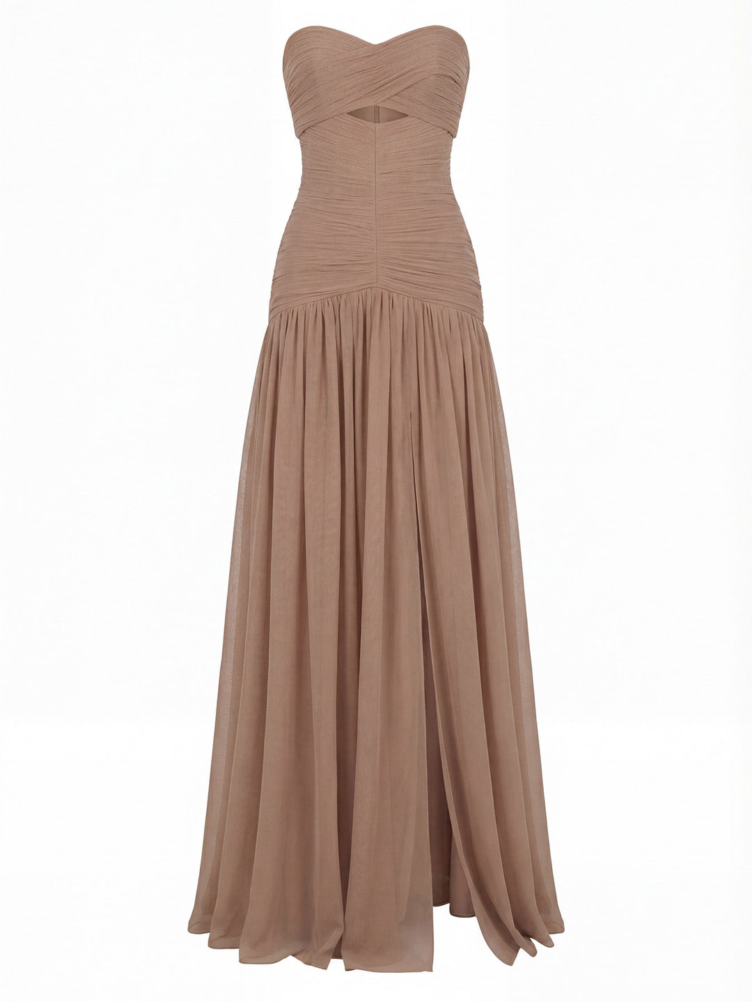 Elegante abito lungo in mesh arricciato senza spalline