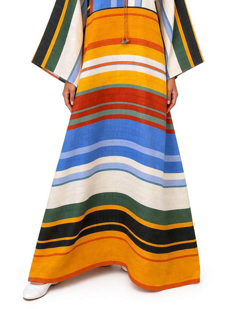 Vestido largo bohemio con rayas coloridas