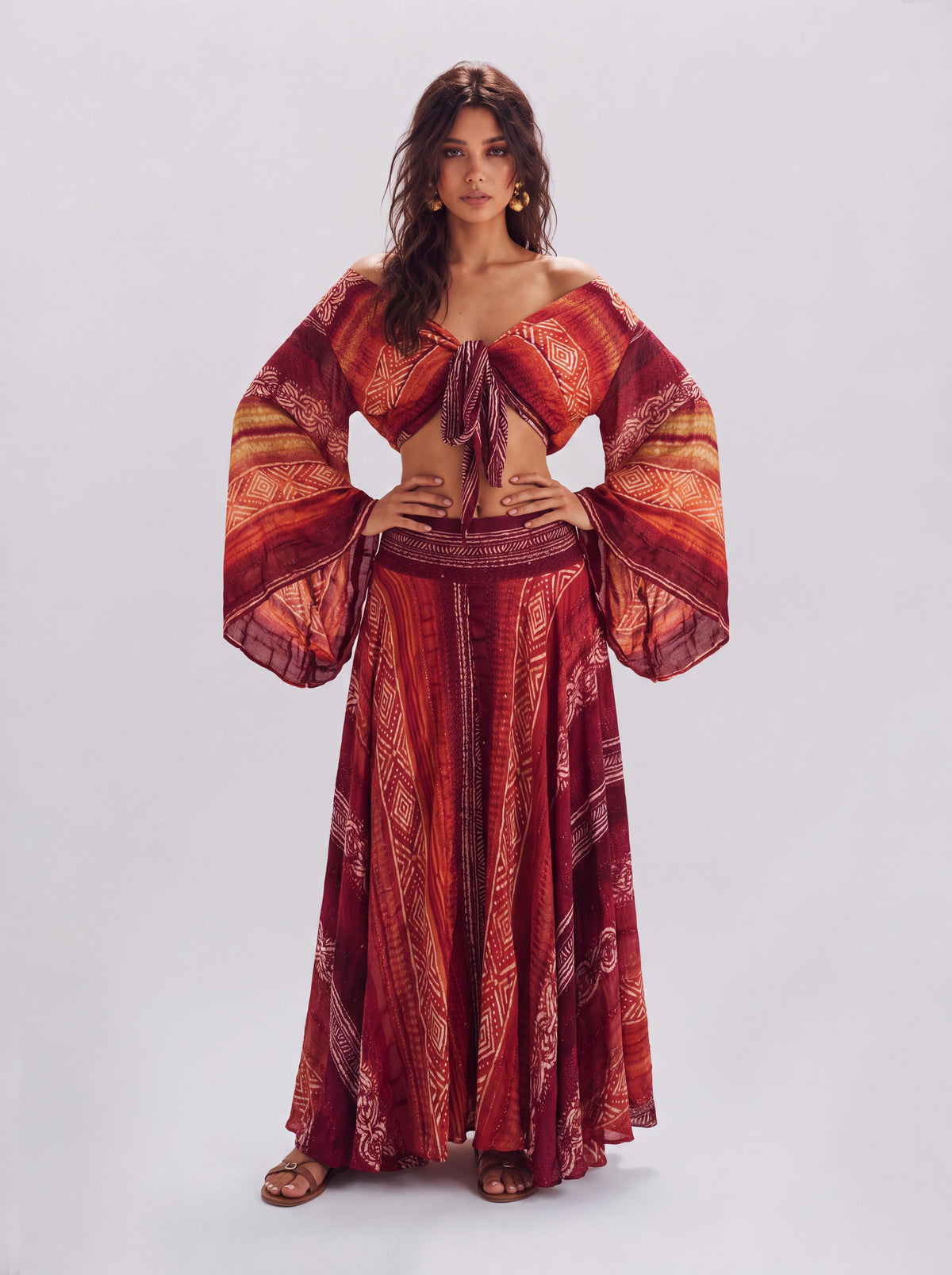 Bohemian Two-Piece Wide-Leg Pants With Collar Collar And Strap