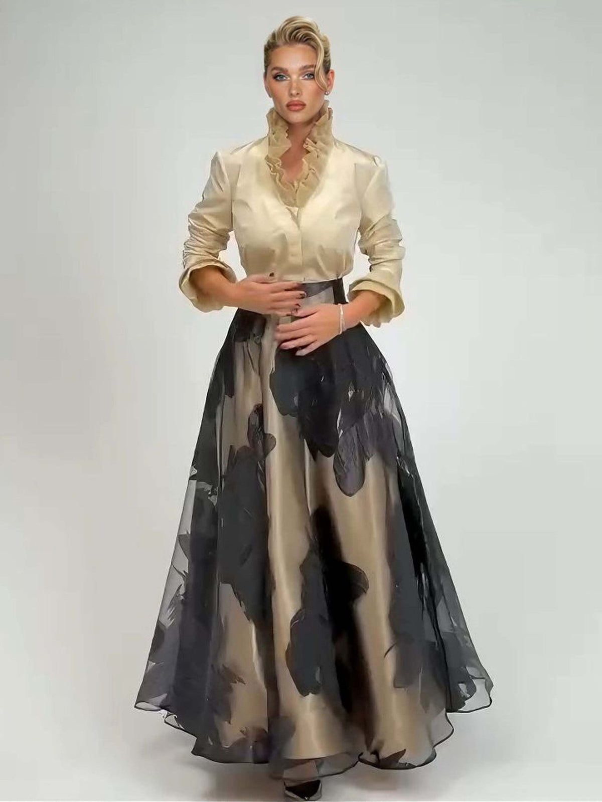 Elegant Satin Ruffled Top Two-piece Set