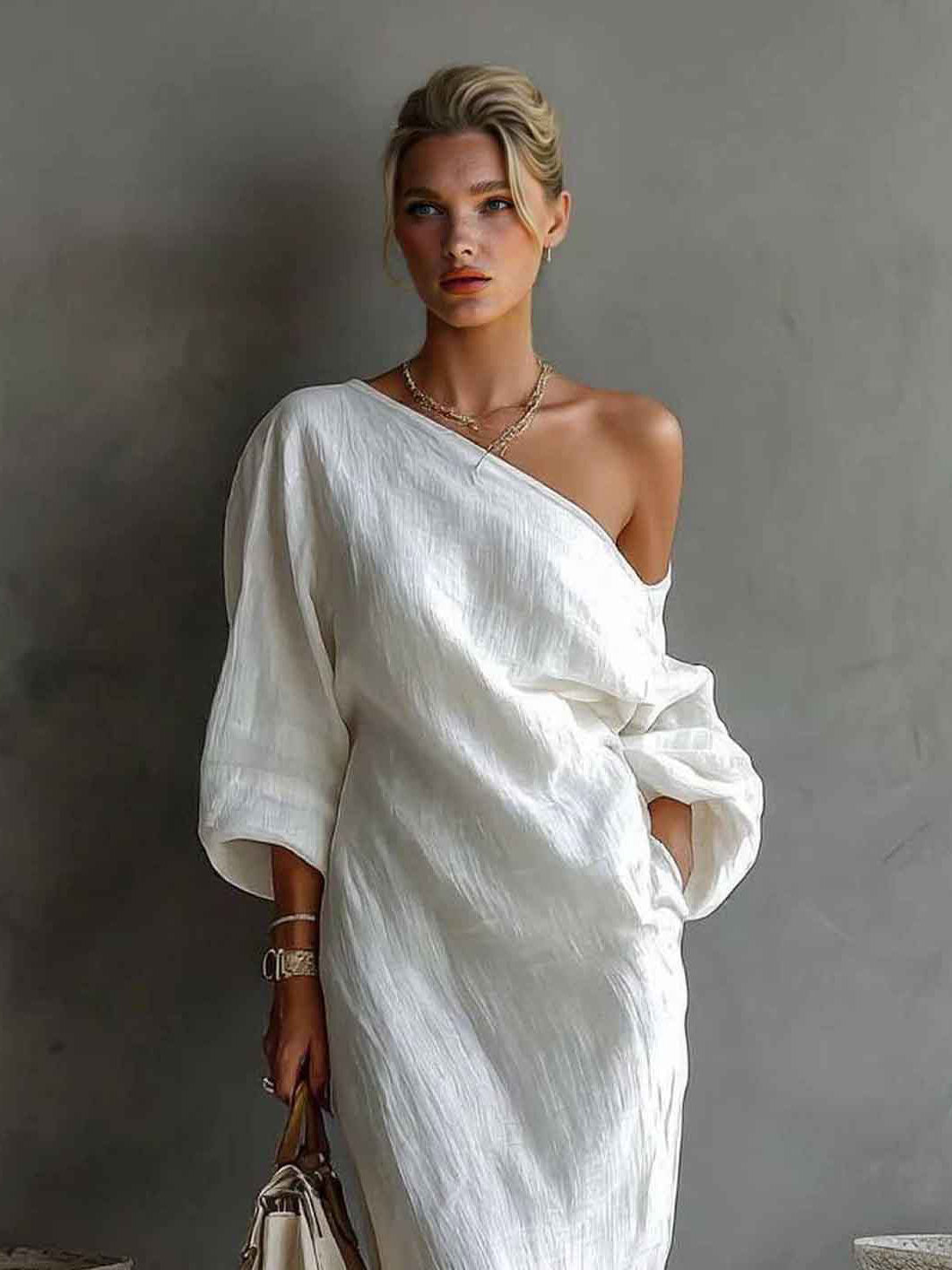 Abito lungo elegante monospalla drappeggiato