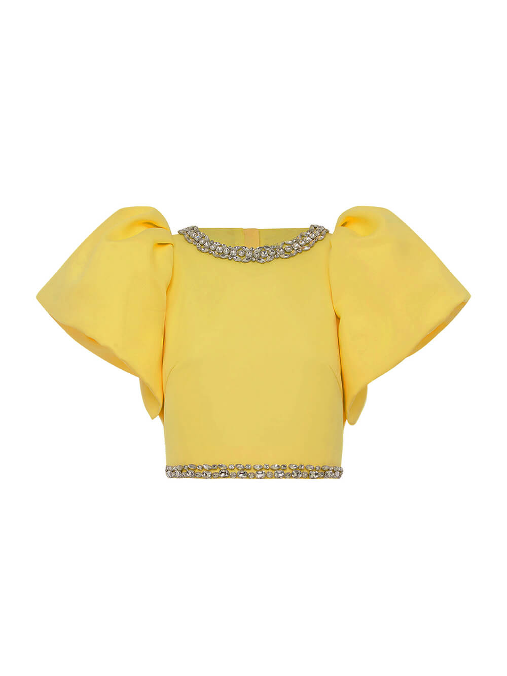 Ensemble raffiné composé d’un haut à manches bouffantes orné de strass et d’une jupe longue fendue