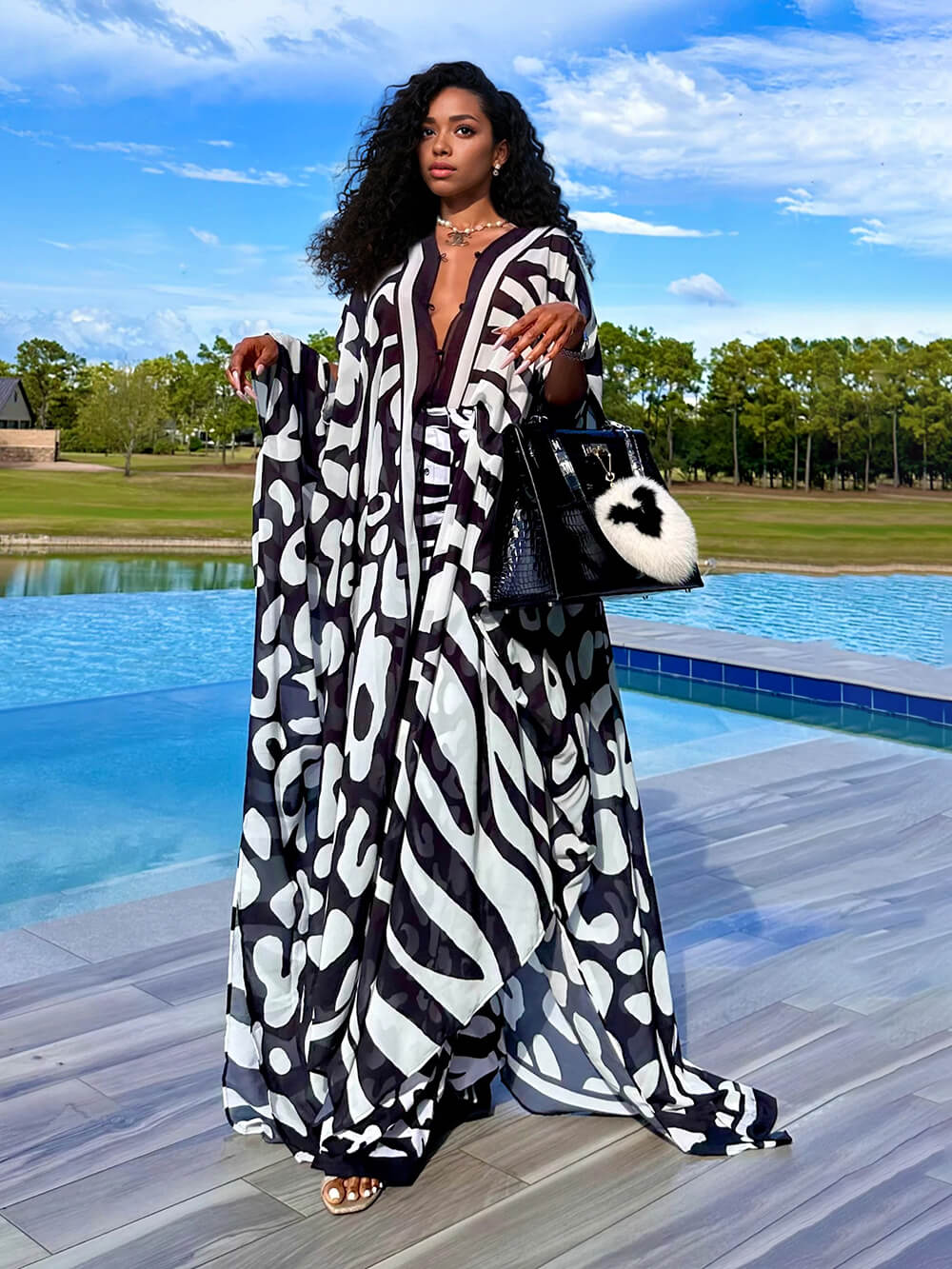 Casual Mottled Print Relaxed Kimono Maxi Dress