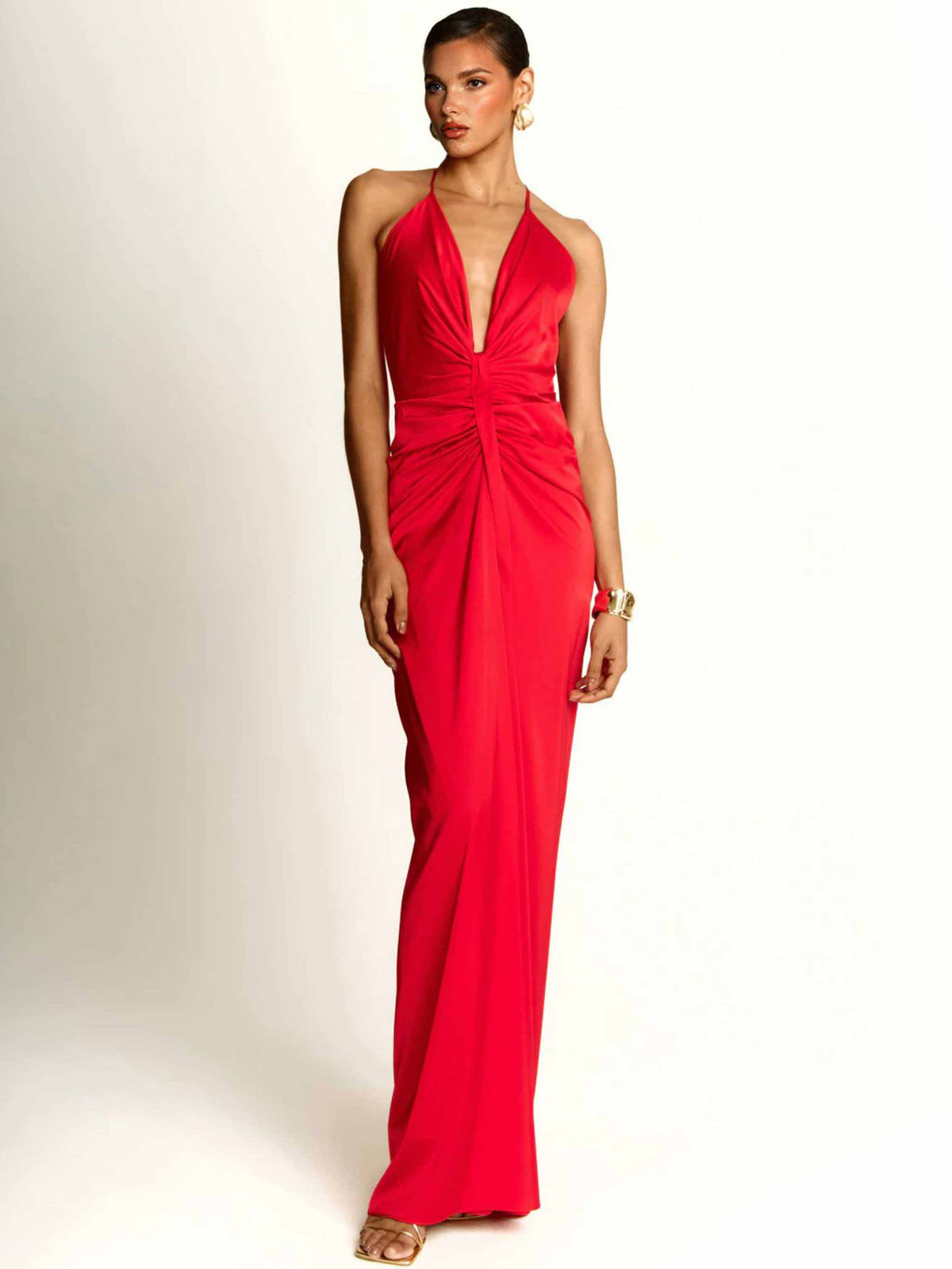 Elegantes Maxikleid im griechischen Stil mit Neckholder und tiefem V-Ausschnitt