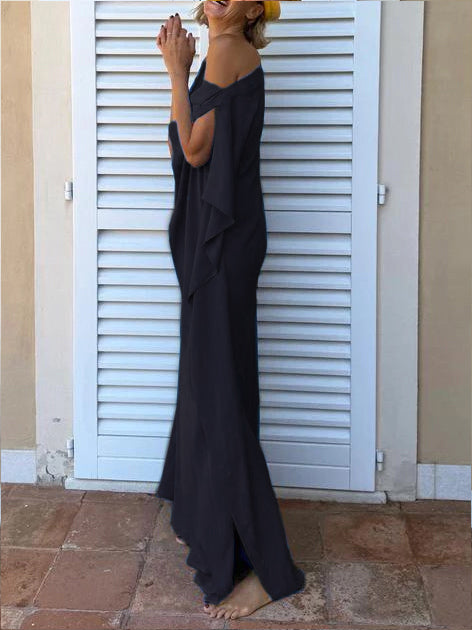 Elegant One-Shoulder Draped Maxi Dress