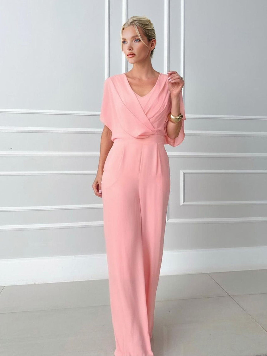 Elegant Draped Cross V-Neck Jumpsuit
