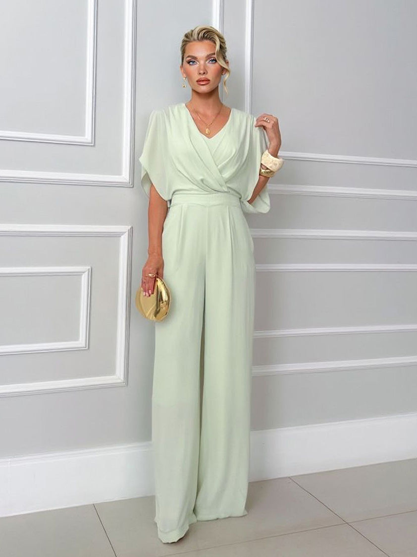 Elegant Draped Cross V-Neck Jumpsuit