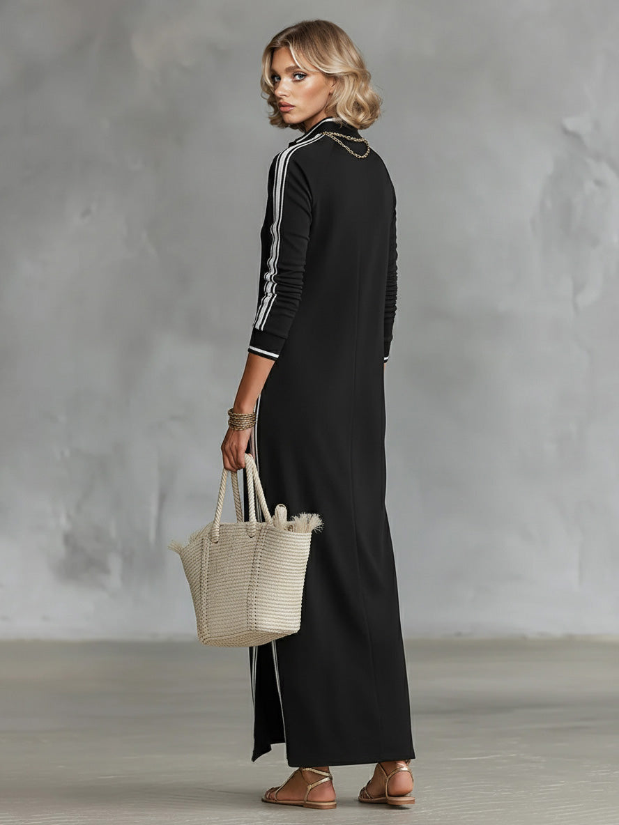 Abito lungo sportivo chic con bordi a righe