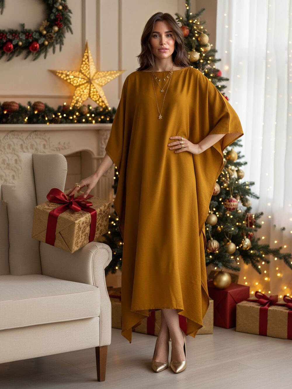Abito kimono lungo in raso stile boho