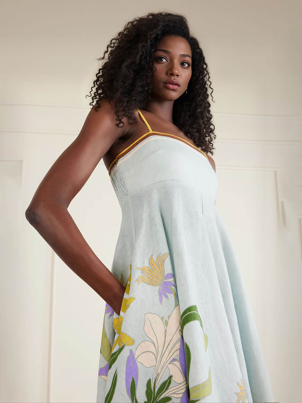 Vestido midi de linho com estampado floral original