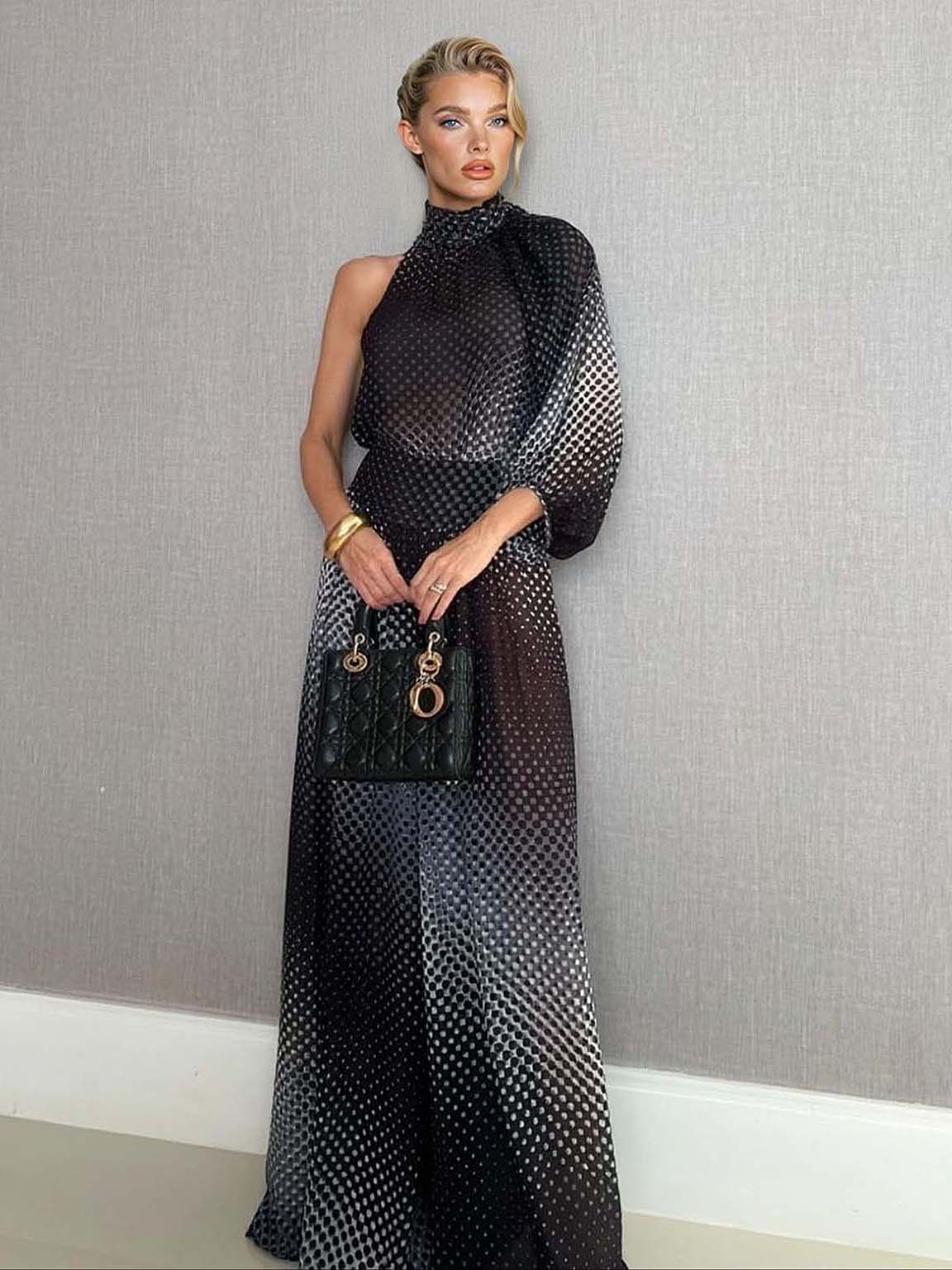Elegantes zweiteiliges One-Shoulder-Set aus Chiffon mit Farbverlauf und Punkten