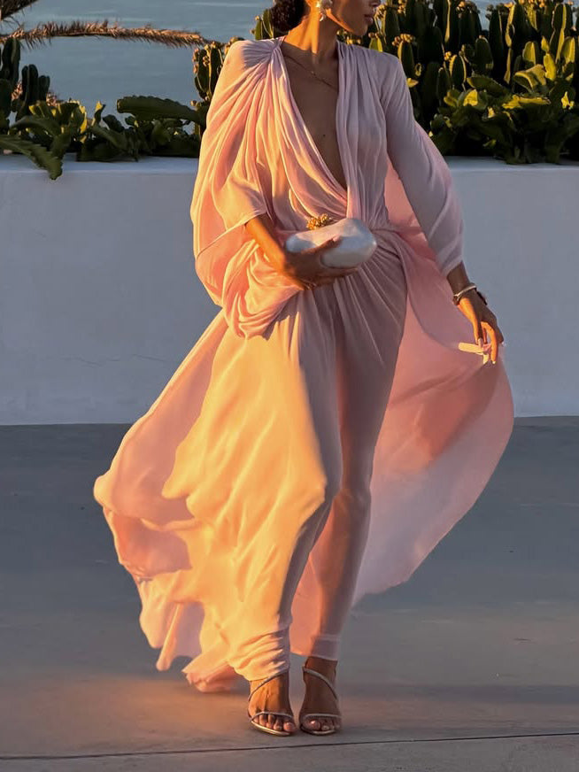 Elegantes, fließendes Chiffon-Maxikleid