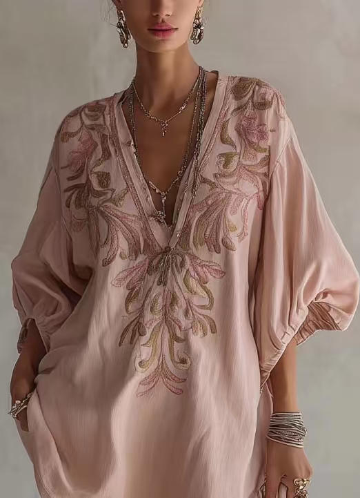 Exquisites besticktes Minikleid mit V-Ausschnitt