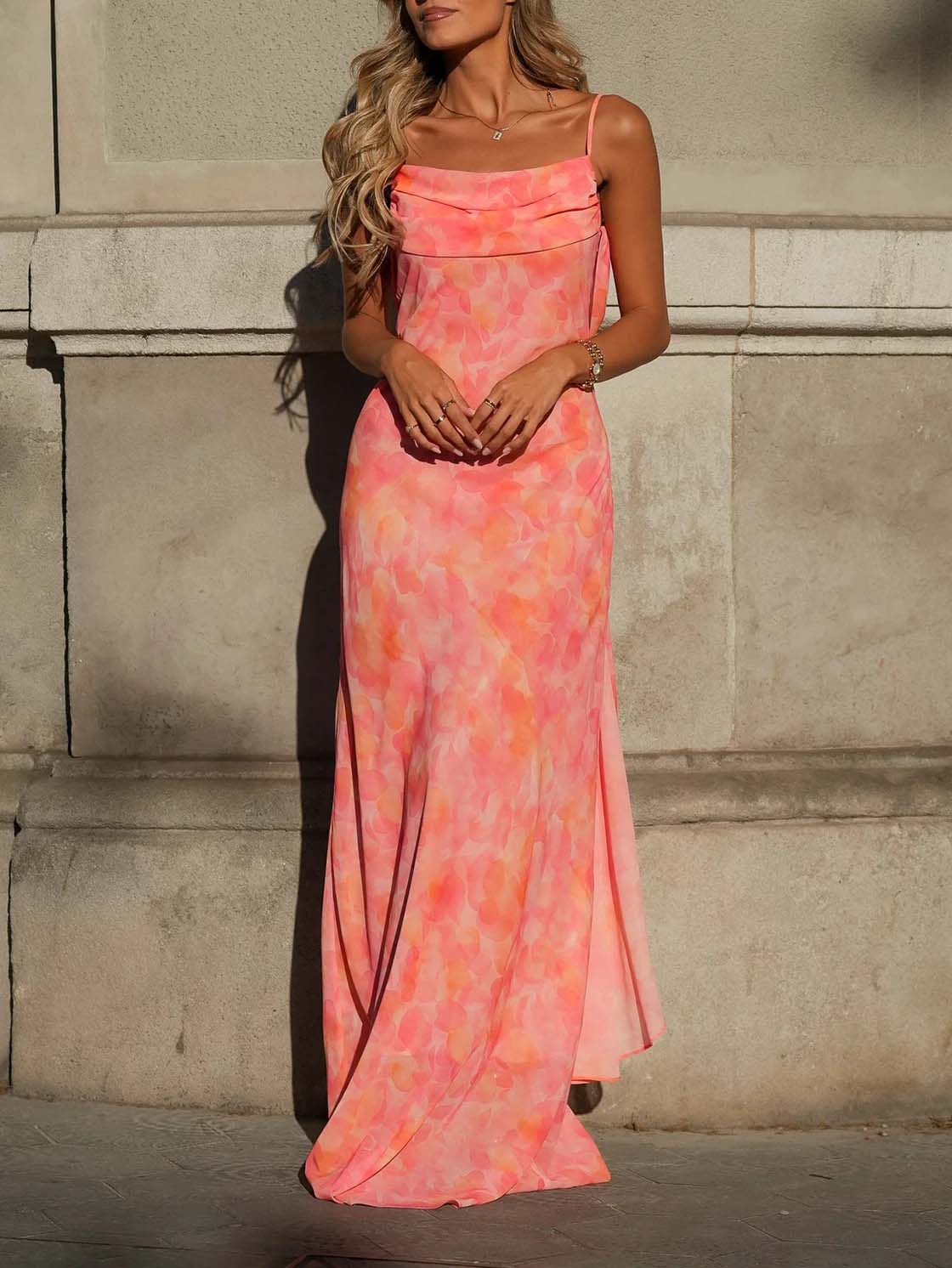Robe longue élégante en mousseline à imprimé aquarelle