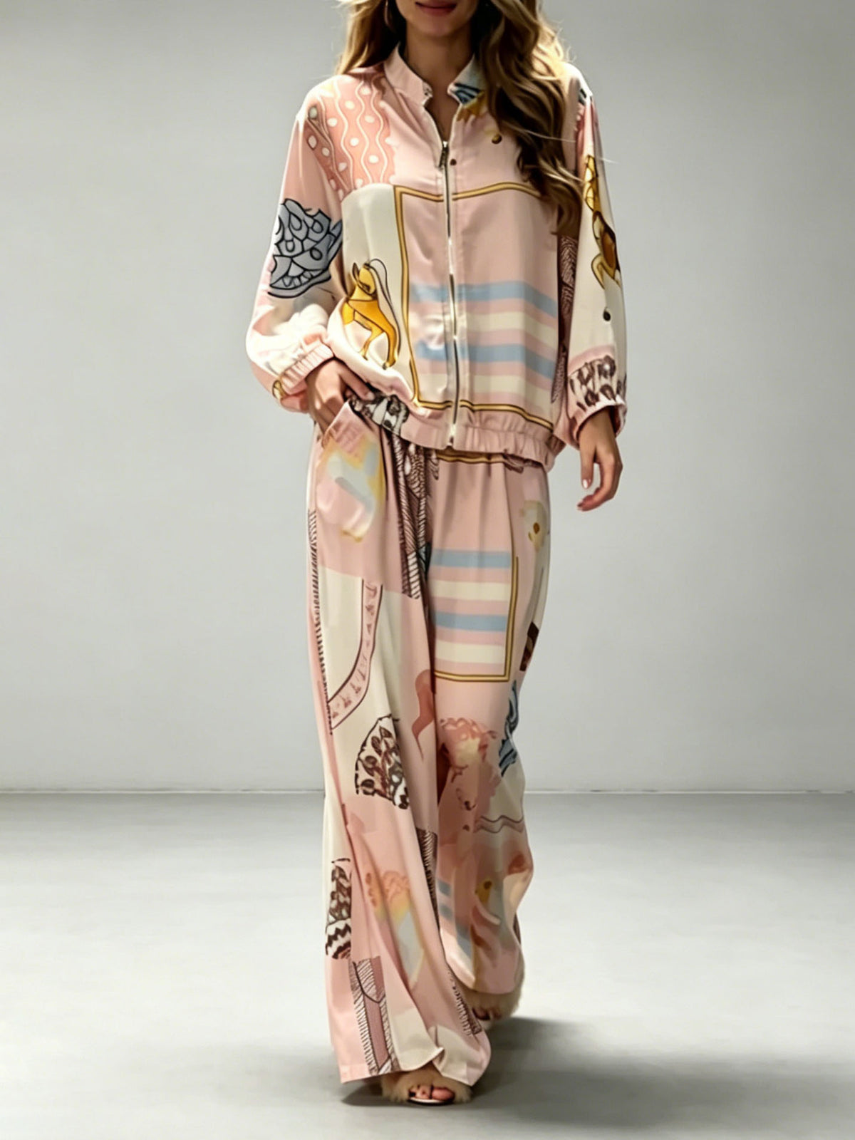 Lässige Hose mit künstlerischem Print und weitem Bein
