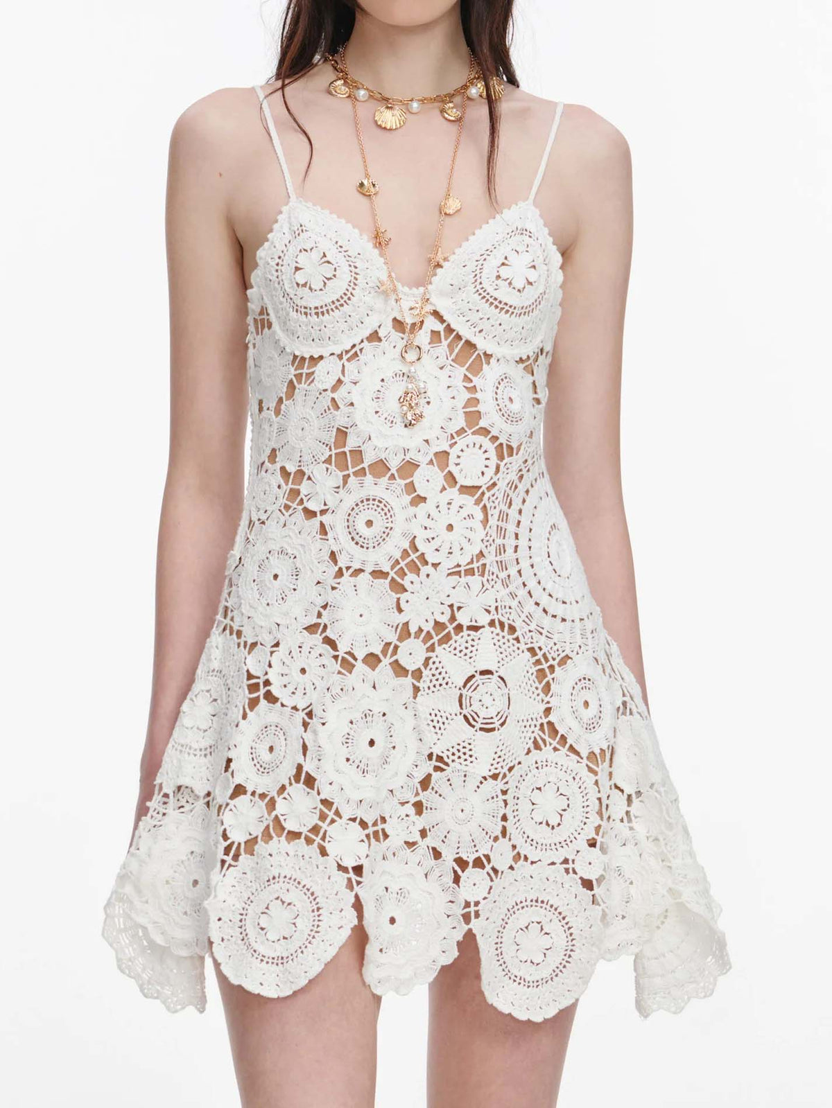 Böhmisches Minikleid aus Häkelspitze mit Spaghettiträgern