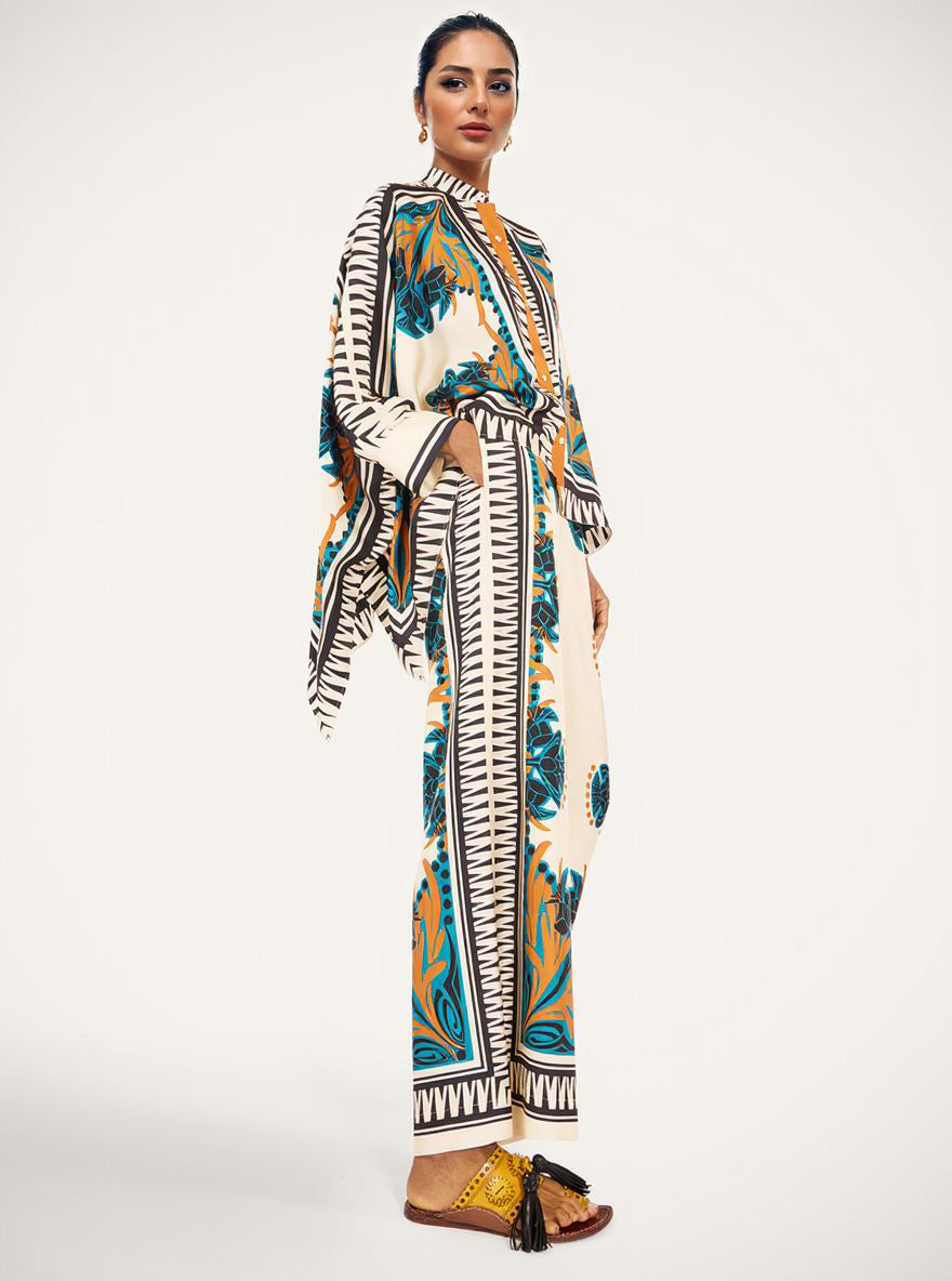 Exquisite Satin Floral Print Shirt & Wide-Leg Pants Set