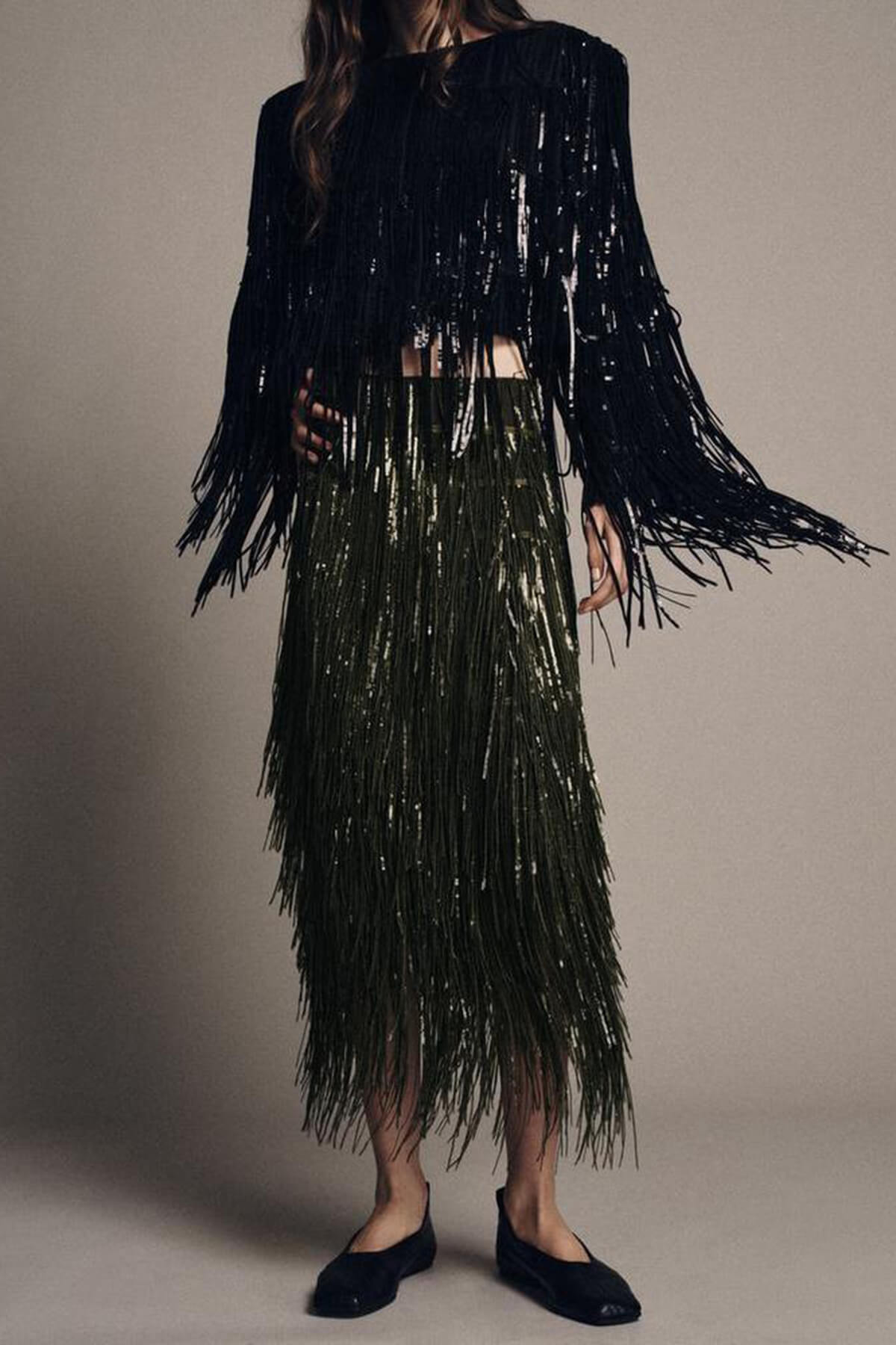 Fashion Sequined Tassel Elegant Midi Skirt