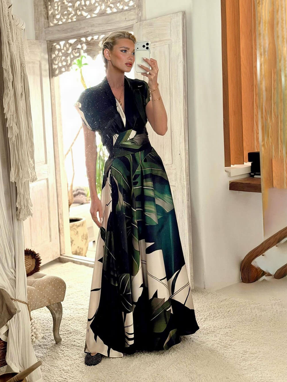 Maxikleid im Boho-Stil mit Palmenblattmuster