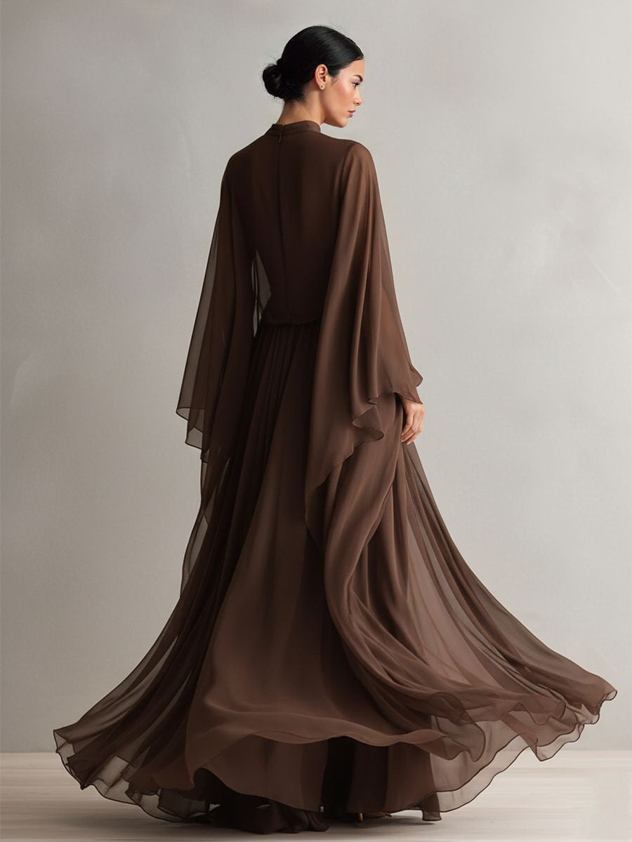 Elegante abito lungo fluido in chiffon stile scialle