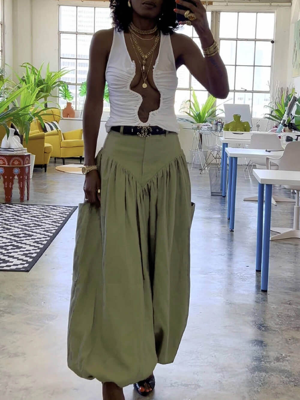 Retro Pleated Pleated High-Waist Pocket Bloomers Pants