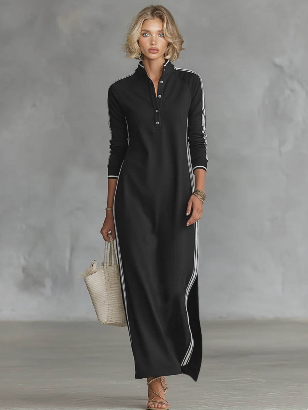 Abito lungo sportivo chic con bordi a righe