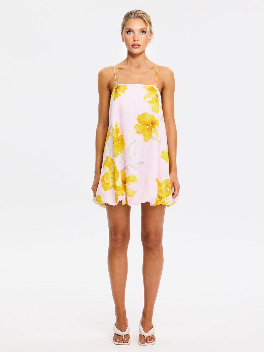Spaghetti Strap Square Neck Floral Mini Dress