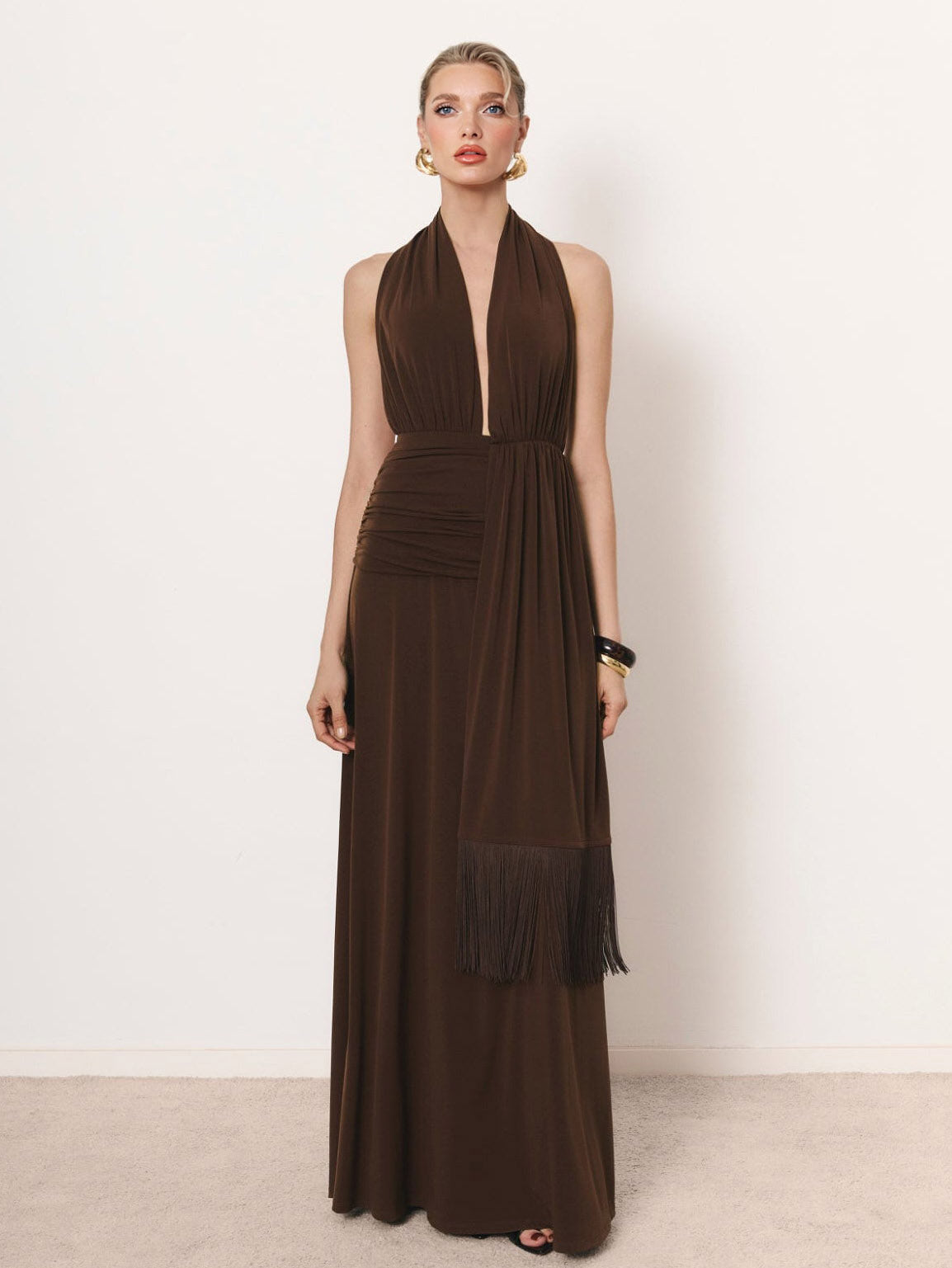 Sexy Deep V-Neck Fringe Party Maxi Dress