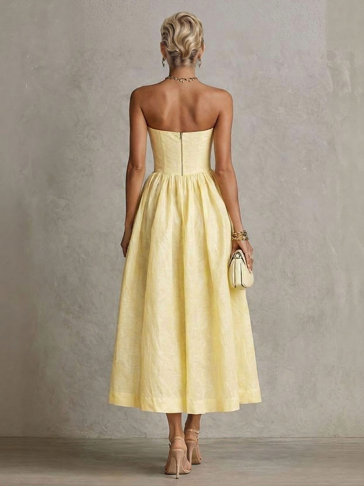 Vestido midi romântico cai-cai com flores 3D