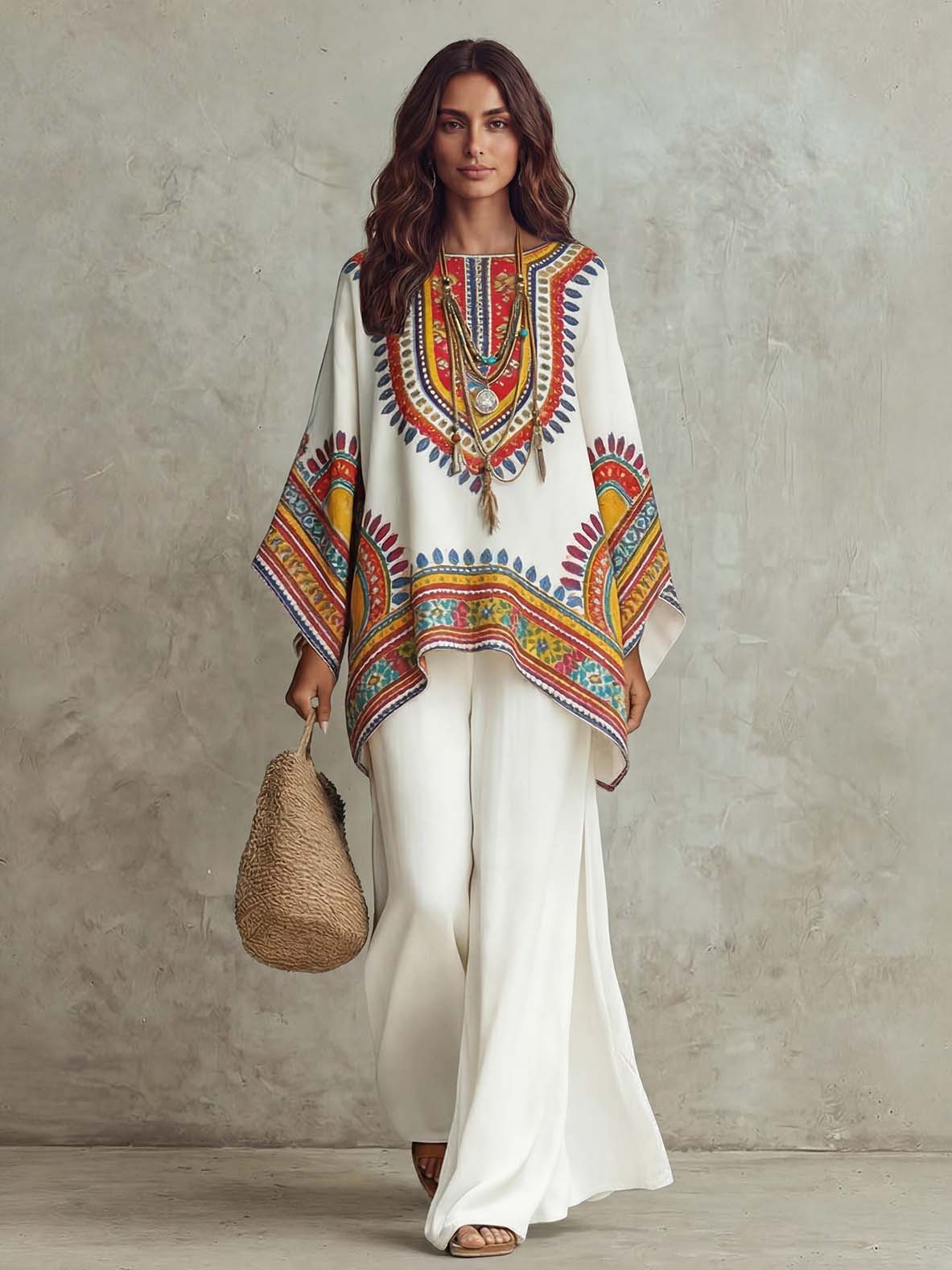 Retro Bohemian Tribal Print Vacation Two-Piece Set